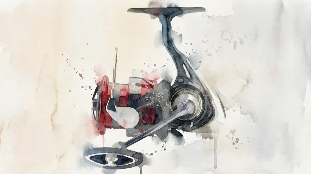 gros plan sur le rotor airdrive du daiwa ninja 2500 lt avec frein avant micrométrique et engrenages