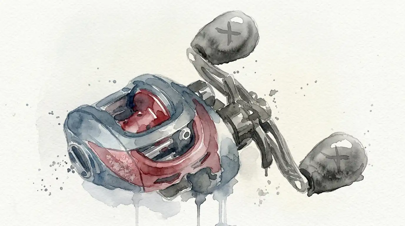 moulinet casting Fox Rage Prism X Baitcaster en gros plan sur canne baitcasting au bord d’un lac