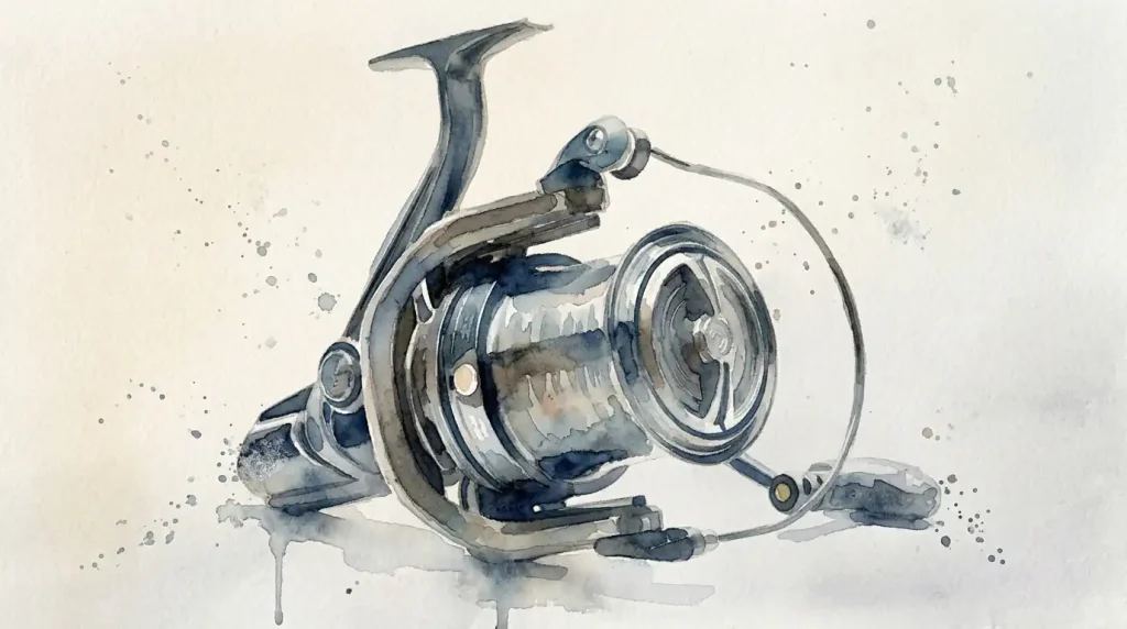 gros plan sur frein feutre et bobine Long Cast du moulinet Daiwa Crosscast SPOD 45 SCW 5000C QD, rotor précis